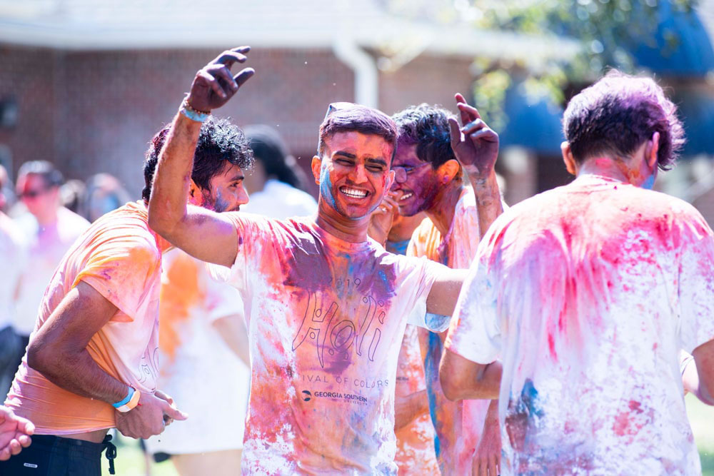 Georgia Southern student attends the Holi festival at Georgia Southern University.