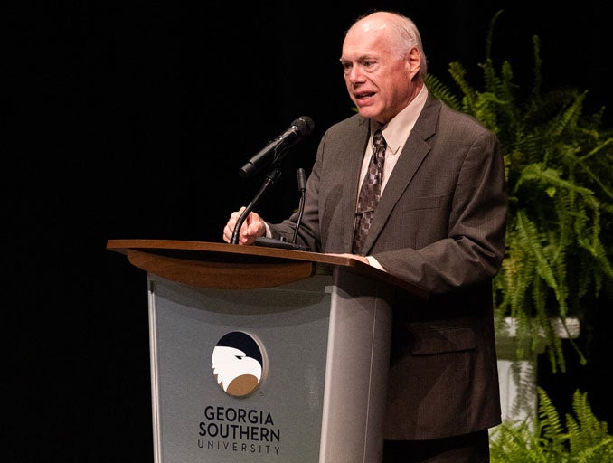 Georgia Southern Provost Dr. Carl Reiber gives a speech