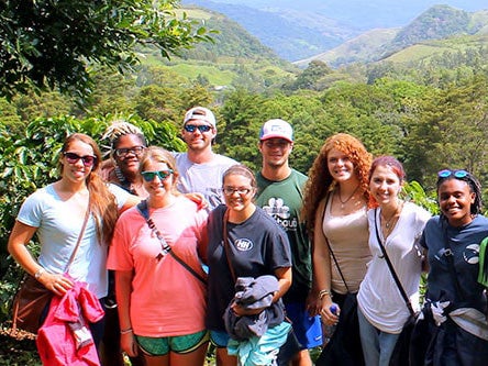 Georgia Southern B.A. in World Languages and Cultures, Spanish Concentrations students participating in a study abroad program stop during a hike