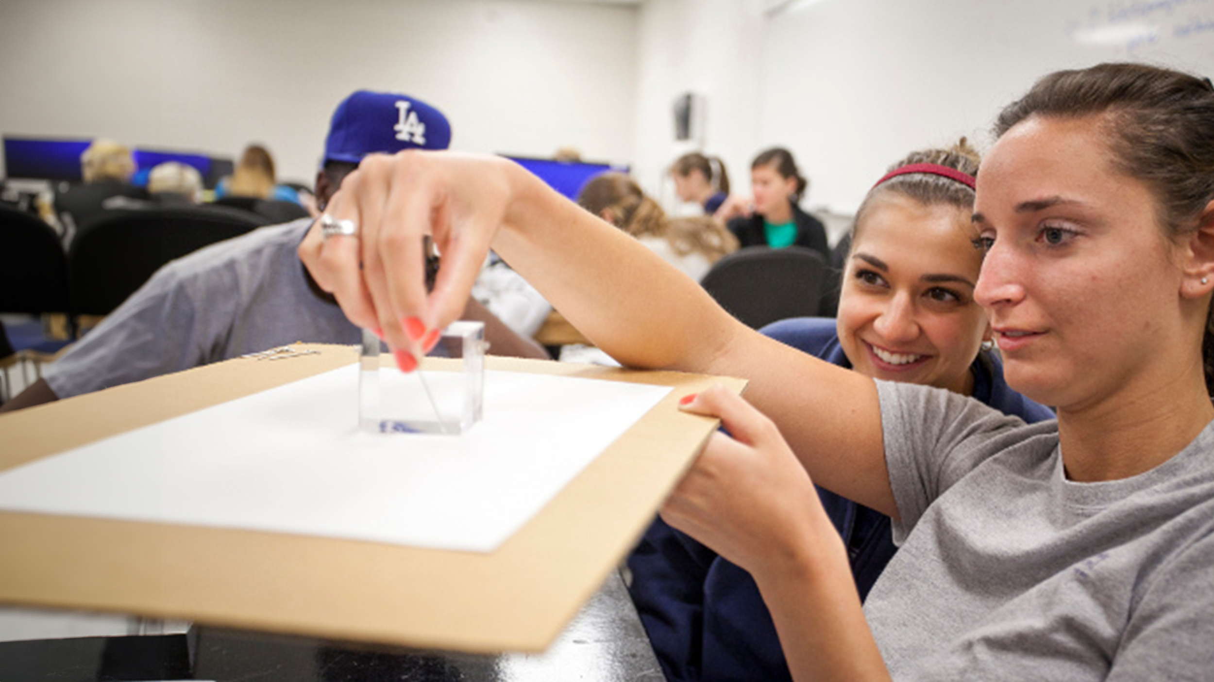 Georgia Southern students attend a class where they are working on a project together.