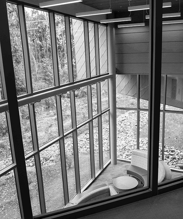 Windows facing outdoors in Georgia Southern's College of Education building