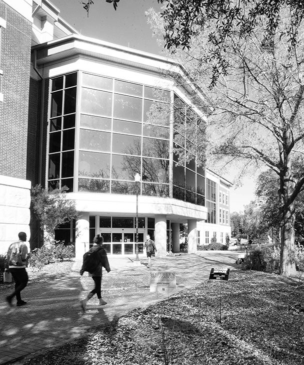 Students walk into the College of Education building on Georgia Southern's campus