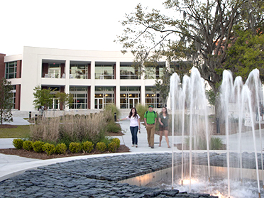 Fountains in front of a building on Georgia Southern's Armstrong Campus, home to several health care and research-based graduate programs