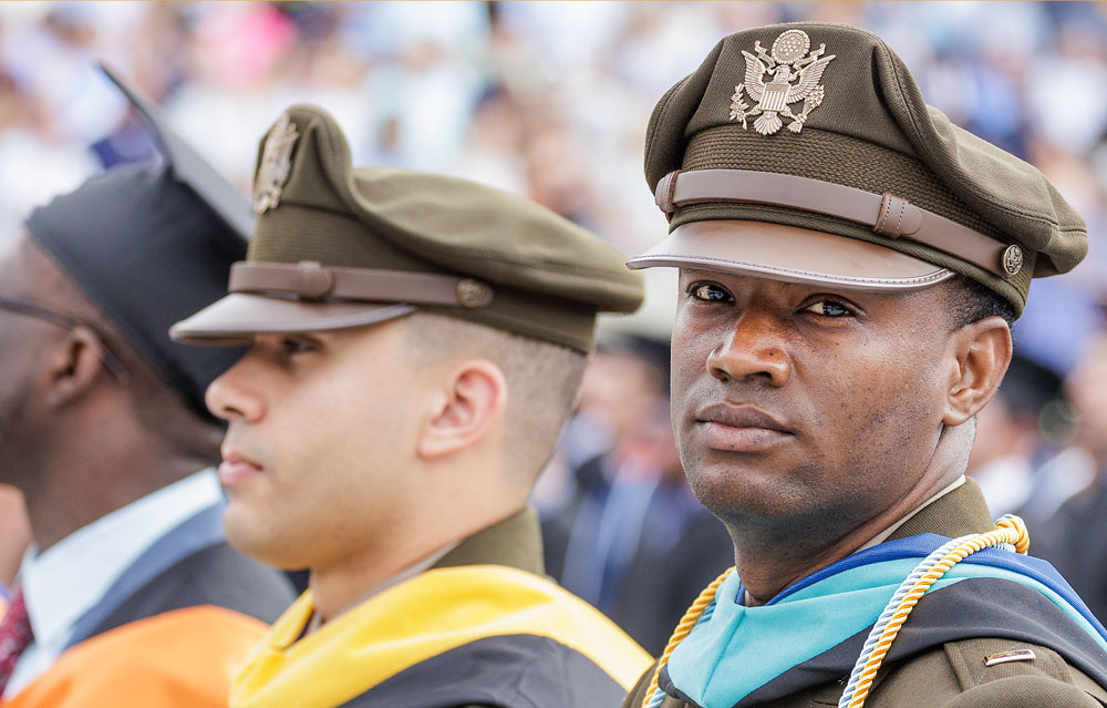 Military graduates wearing their uniforms at a Georgia Southern commencement ceremony.