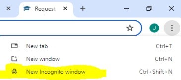 Click the ellipsis next to your account profile image and select New Incognito Window from the drop down list. Or, use the keyboard shortcut control plus shift plus N.