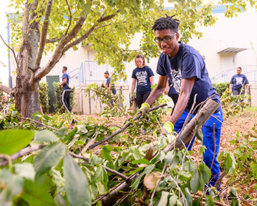 Georgia Southern students clean up yards during Treasure Savannah