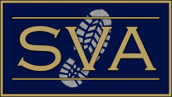 A logo of Student Veterans of America featuring the acronym SVA superimposed with a footprint made by a military boot.