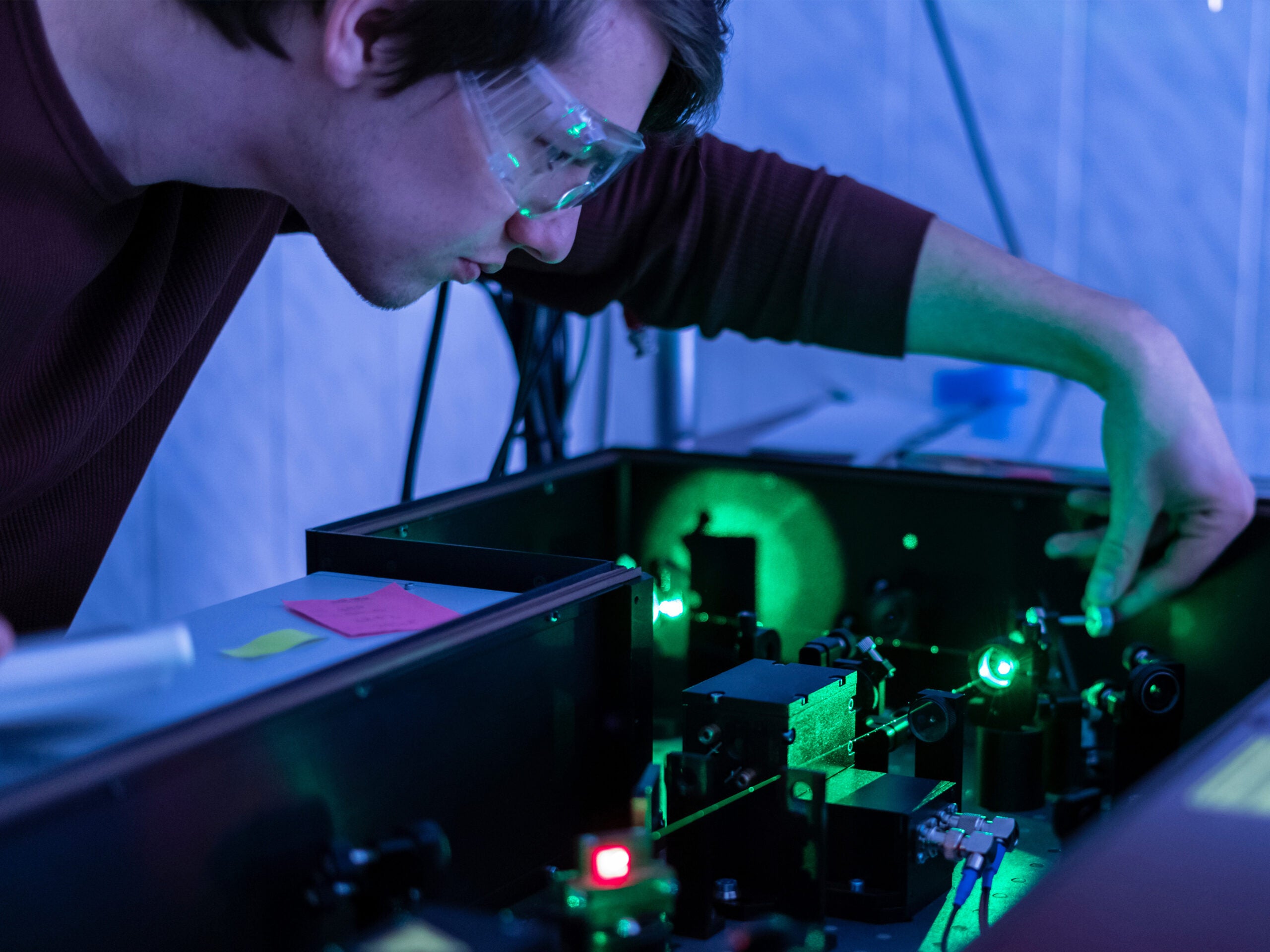 Georgia Southern student participating in a hands-on learning activity in the physics lab.