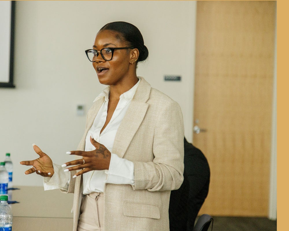 A student from Georgia Southern's M.S. in Criminal Justice and Criminology program presents their thesis to a panel of faculty members