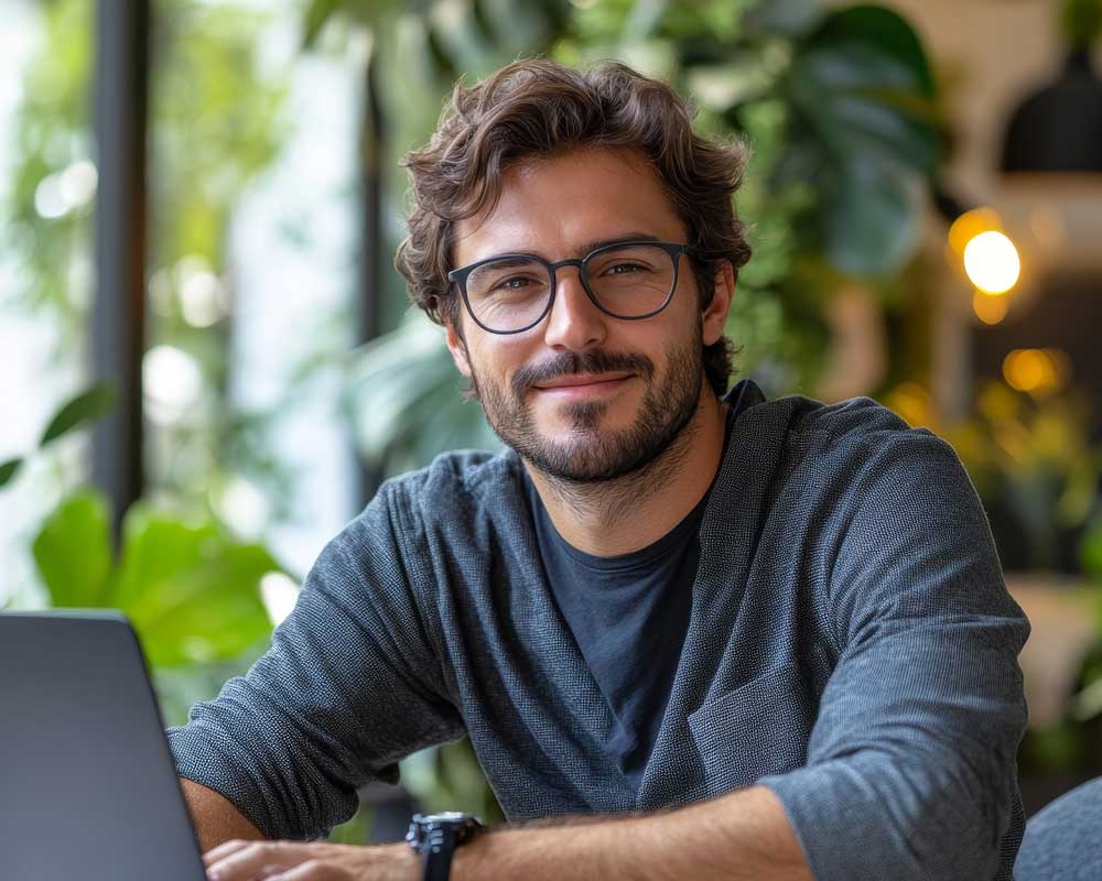 Male adult learner with laptop.